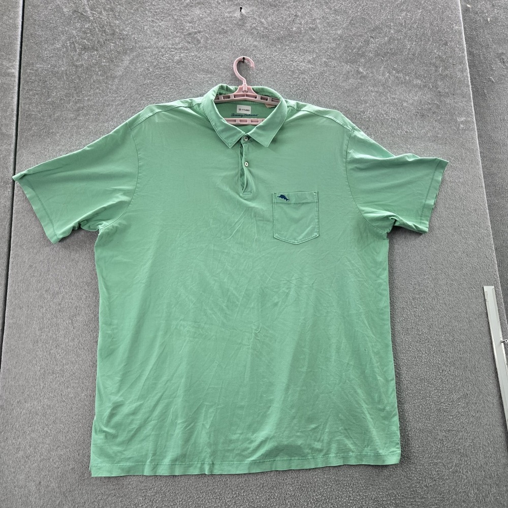 Tommy Bahama Men Polo 3XT Green Embroidered Relax Pocket Logo Pima Cotton READ